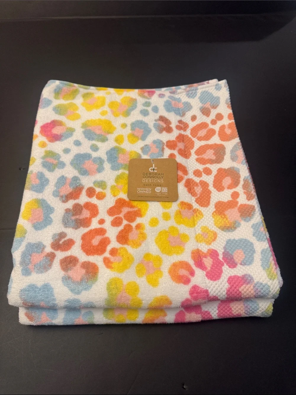 6pc DEBORAH CONNOLLY Multi Leopard Animal Print Bath Towel Set - White Pastel